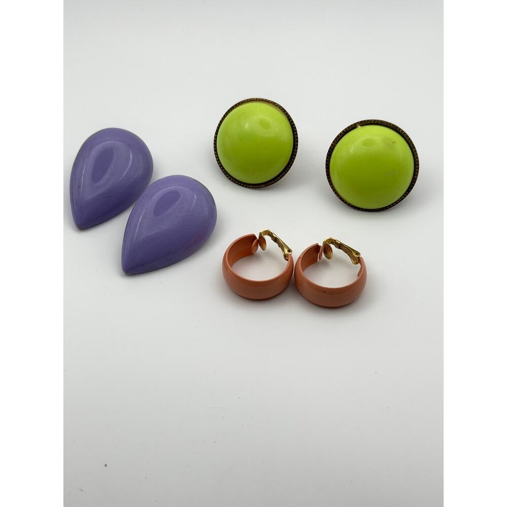 3 Pair Vintage Pastel Earrings Bundle Lavender Peach Lime Green